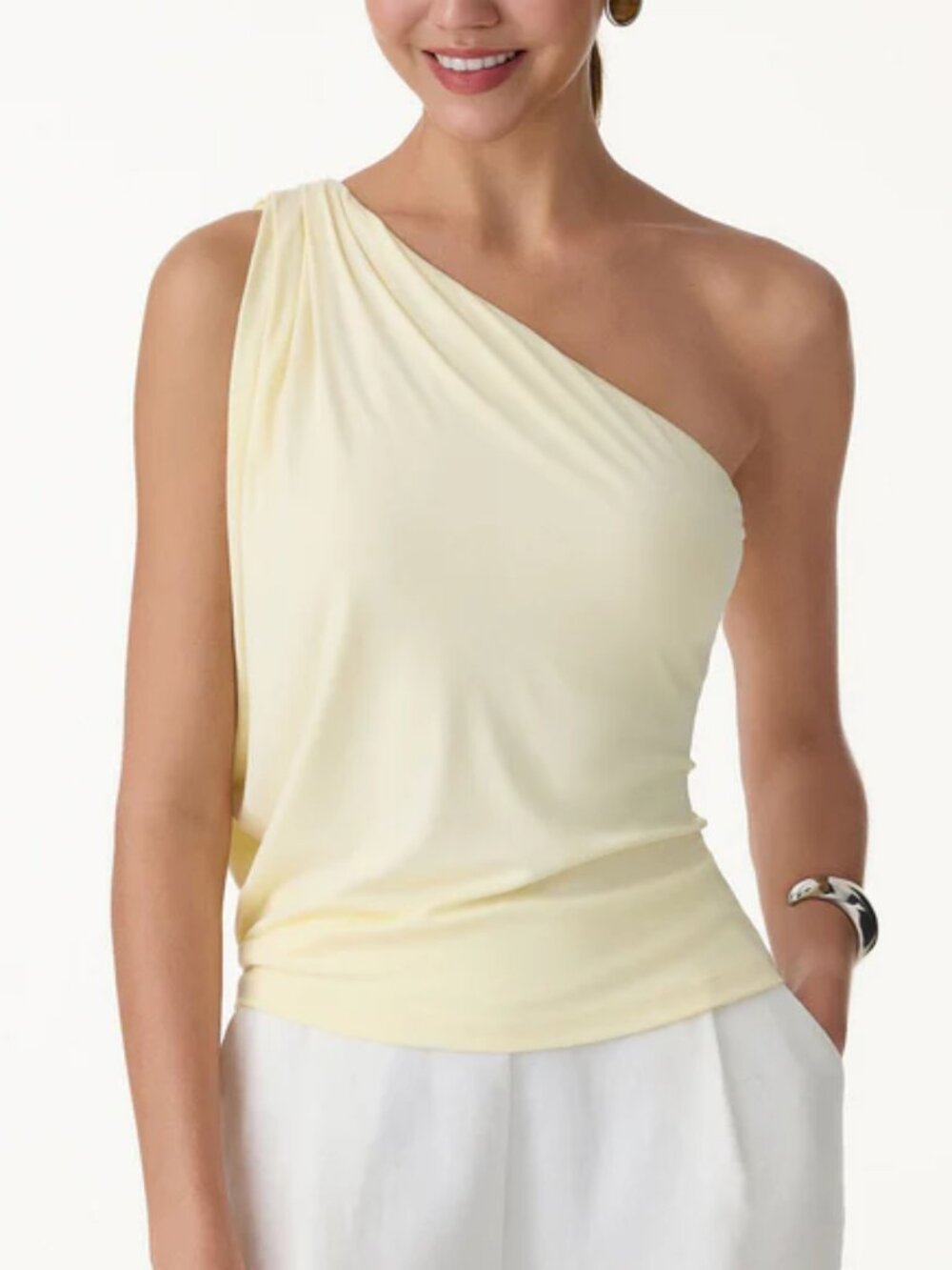 OGL Butter Yellow Cream One Shoulder Top Blouse Size Small NWT